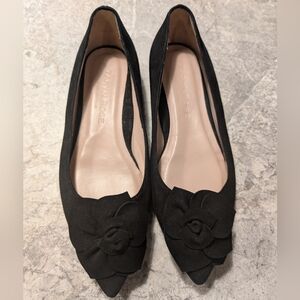 Taryn Rose Italian Leather Flats | Black Rose Appliqué | Size 7.5